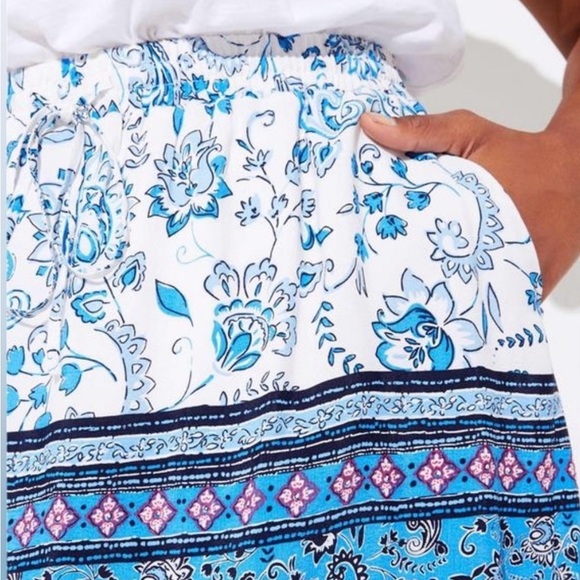 LOFT Floral Blue A-Line Skirt with Draw String Medium - Picture 6 of 6